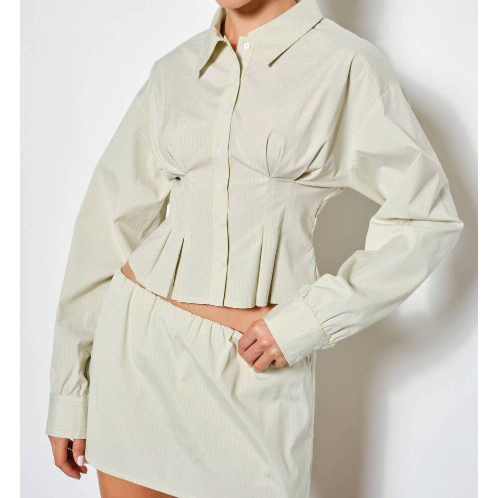 NEW PRETTY GARBAGE brooke pleated button shirt in soft green
